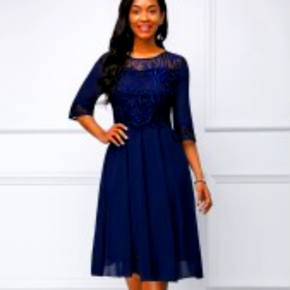 Navy Blue dress with chiffon lace